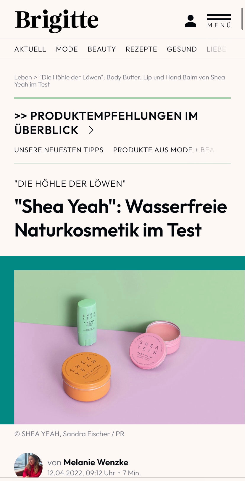 Brigitte testet SHEA YEAH Produkte