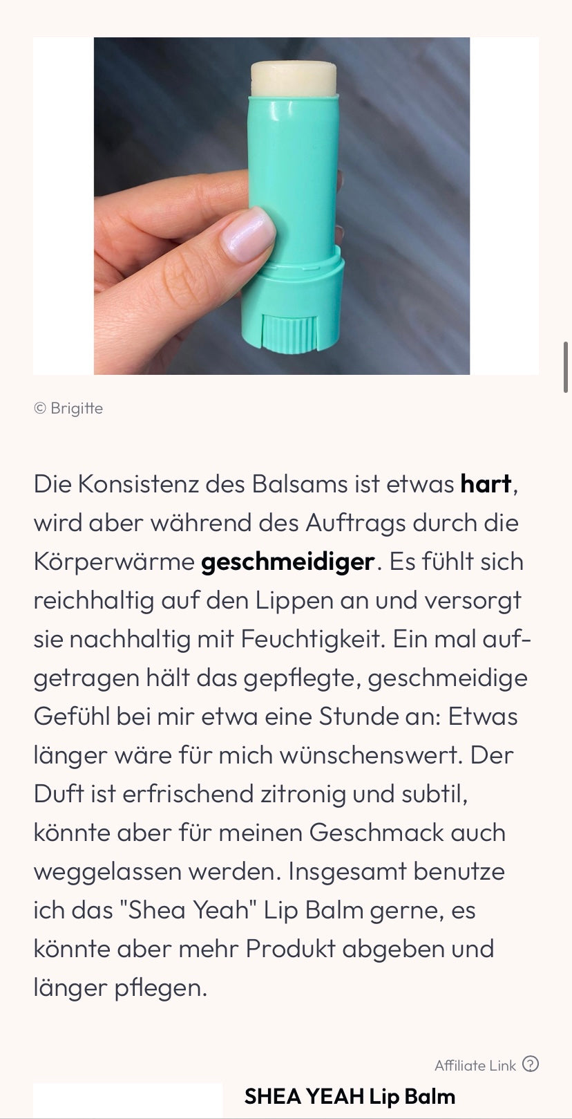 Brigitte testet SHEA YEAH Produkte