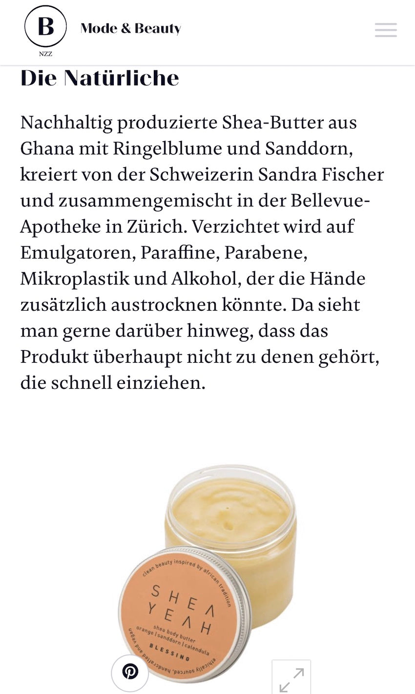 Bellevue NZZ testet SHEA YEAH Hand Balm 