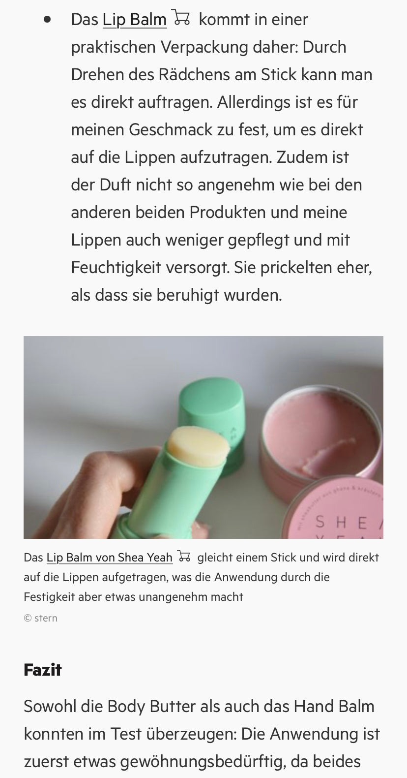 Stern.de berichtet über wasserfreie Kosmetik von SHEA YEAH 