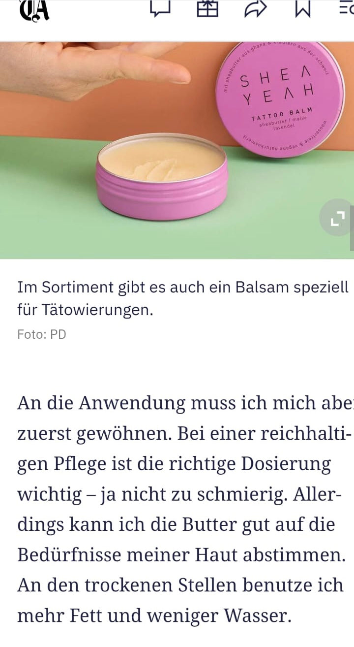 Artikel Tages Anzeiger über wasserfreie Kosmetik von SHEA YEAH