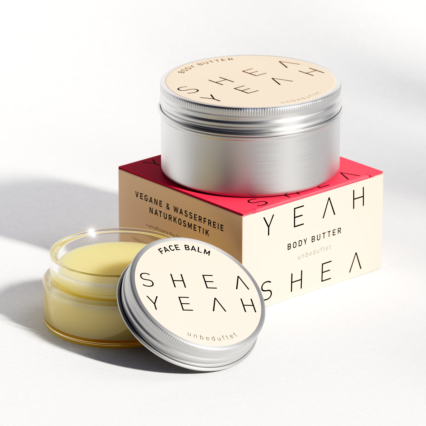 Shea Yeah Calm & Care Gift Set mit Body Butter und Face Balm unbeduftet, Naturkosmetik mit Sheabutter.