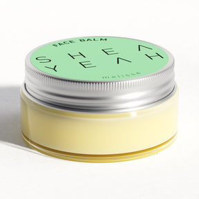 Shea Yeah Face Balm mit Melissenduft im geschlossenen Glas, Naturkosmetik mit Sheabutter.